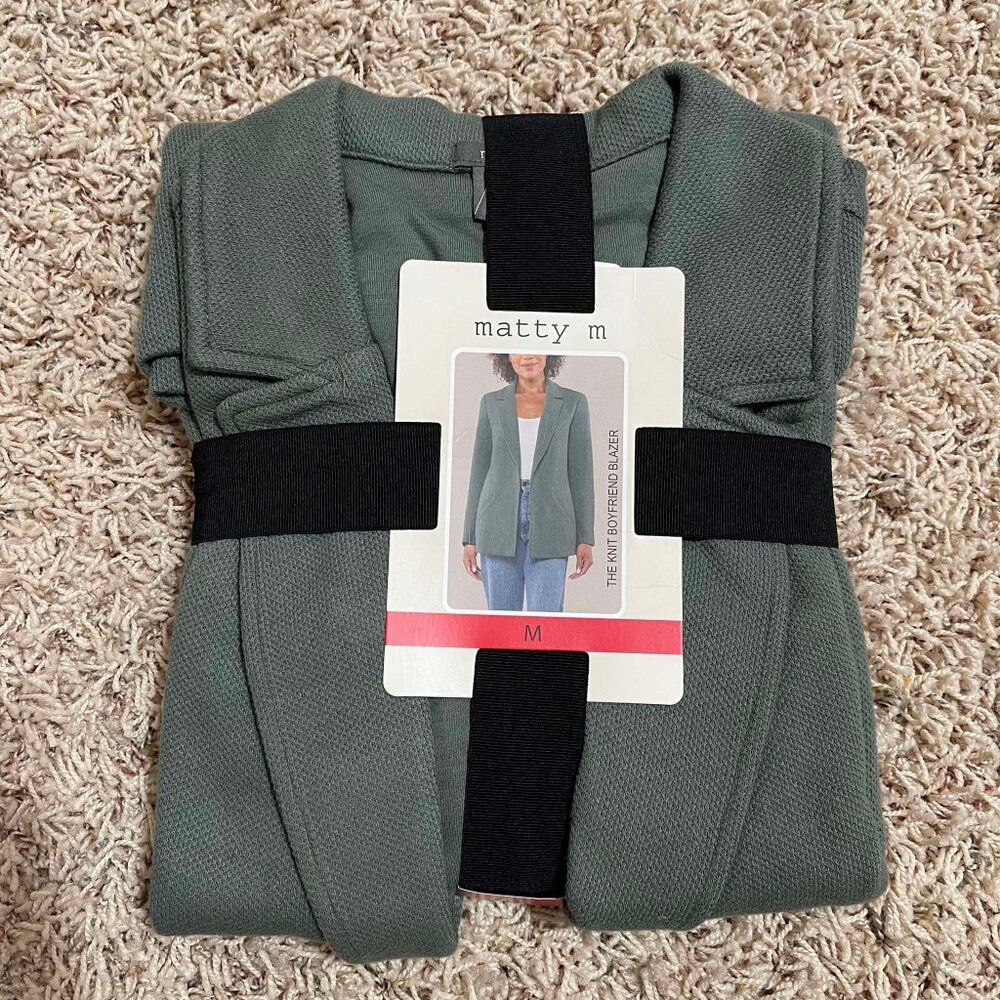 Matty M Women's The Knit Boyfriend Blazer Dark Sage, Size M (New)